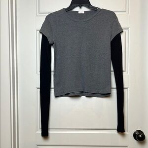Gray and Black Women's Top